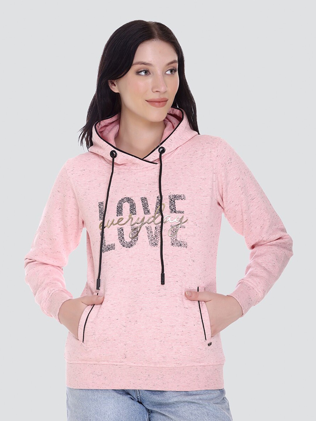 

PEPLS Women Pink Printed Hooded Sweatshirt