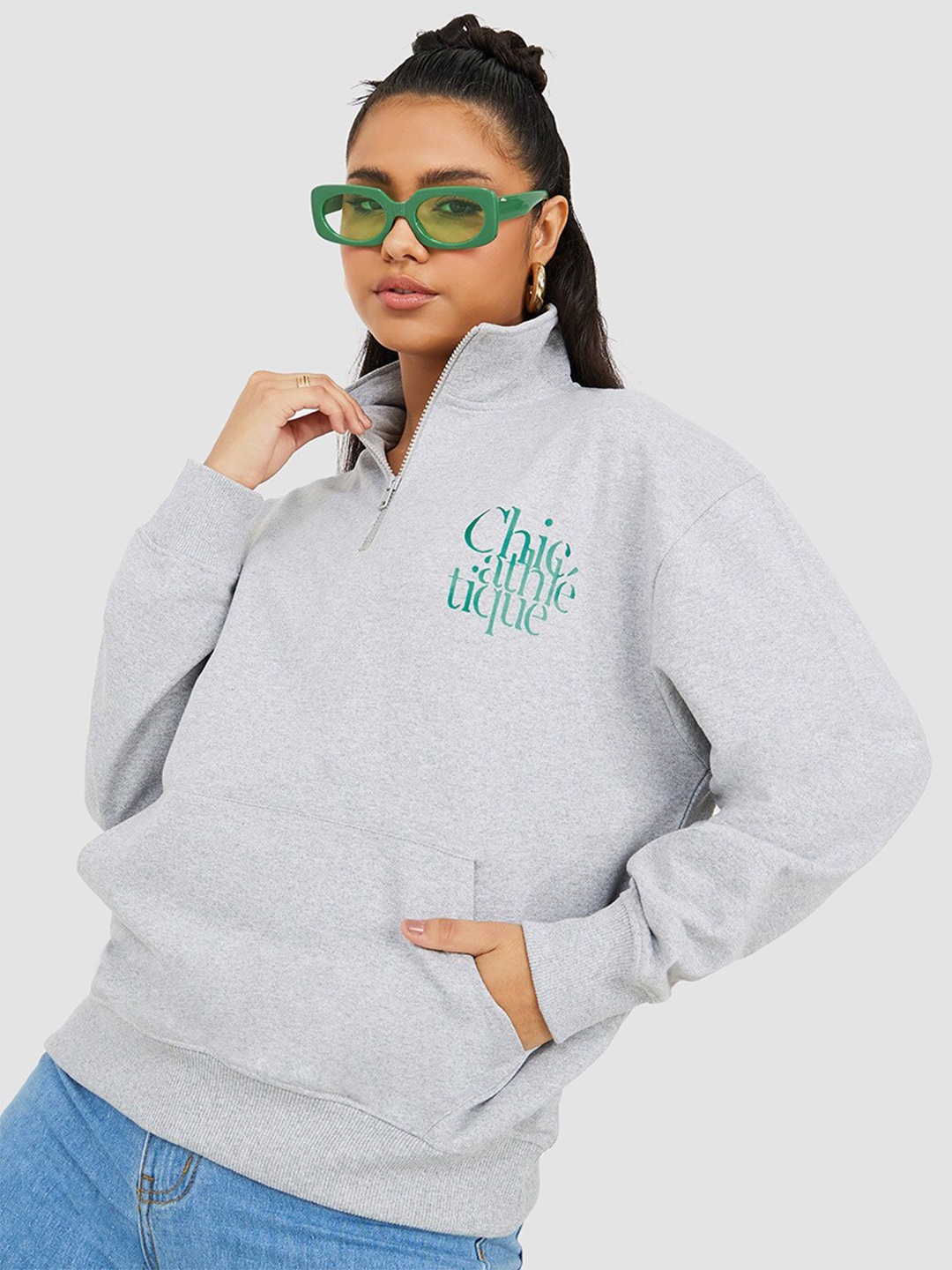 

Styli Women Grey Printed Cotton Sweatshirt