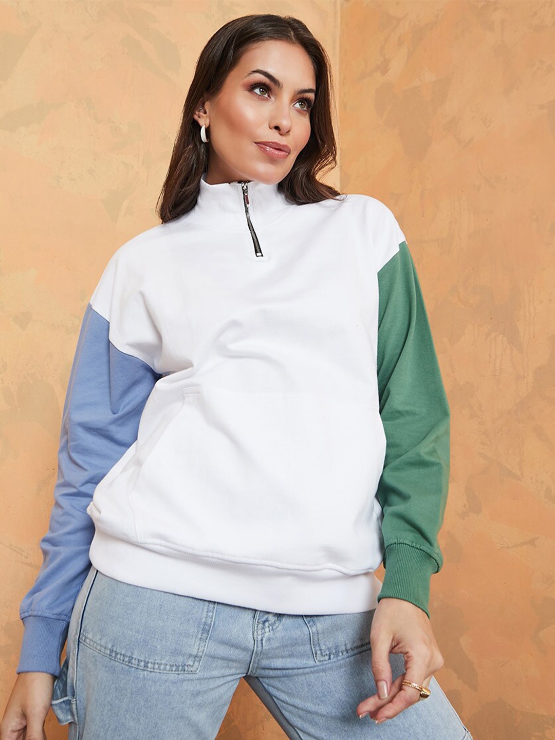 

Styli Women White & Blue Cotton Sweatshirt