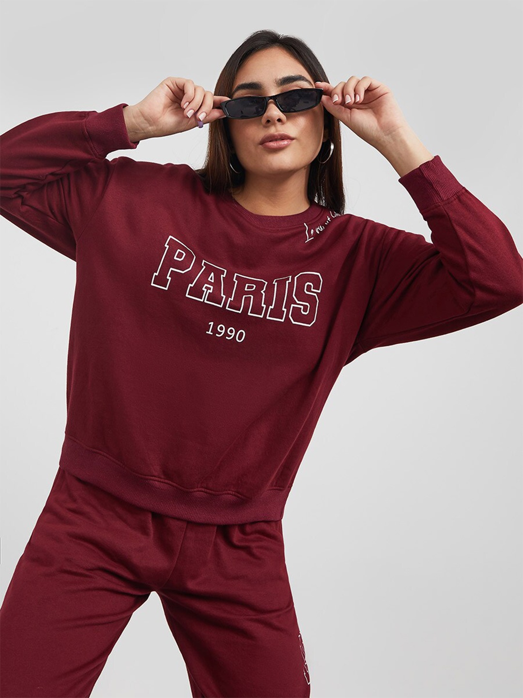 

Styli Women Burgundy Printed Cotton Sweatshirt