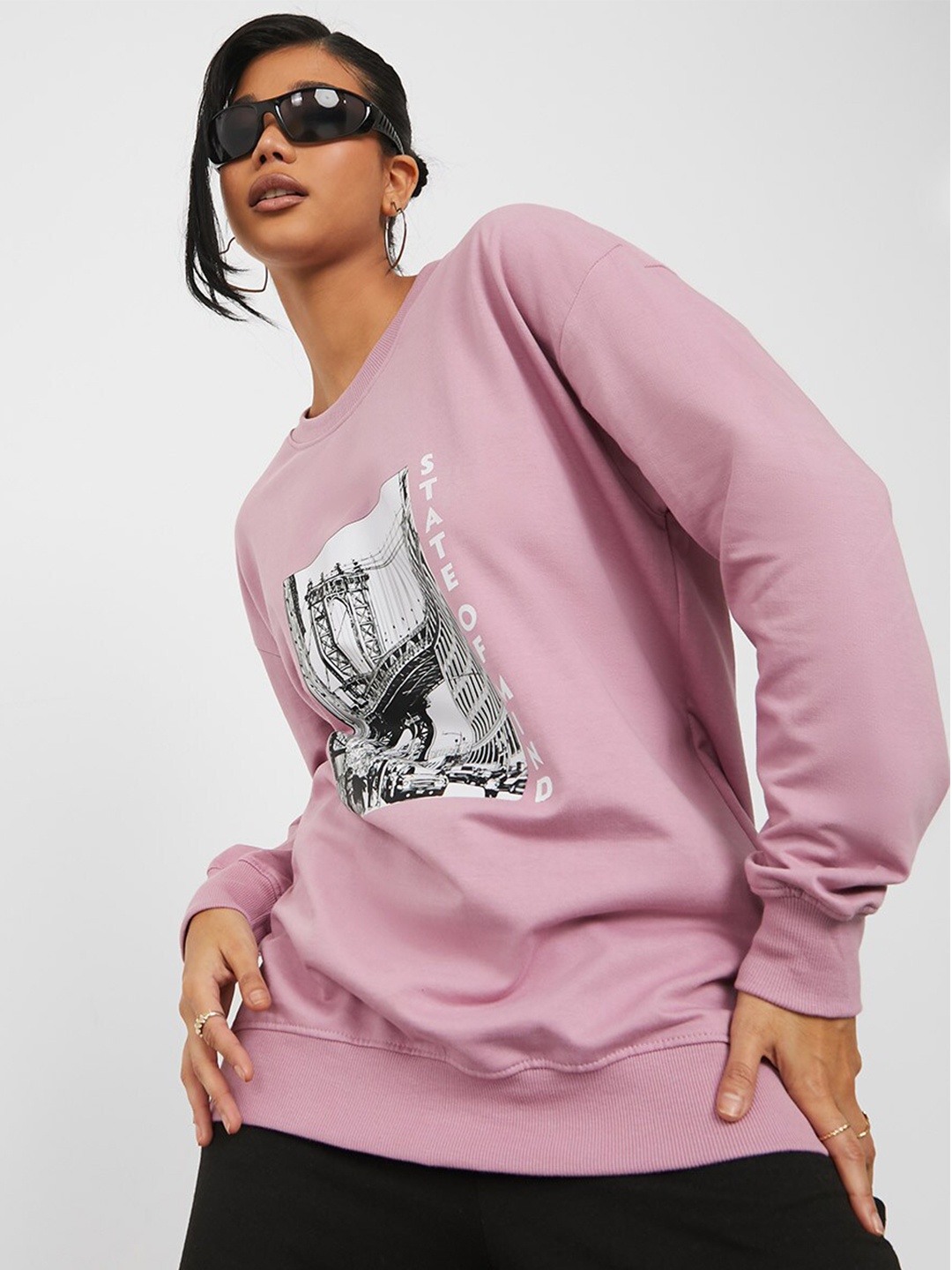 

Styli Women Pink Printed Cotton Sweatshirt