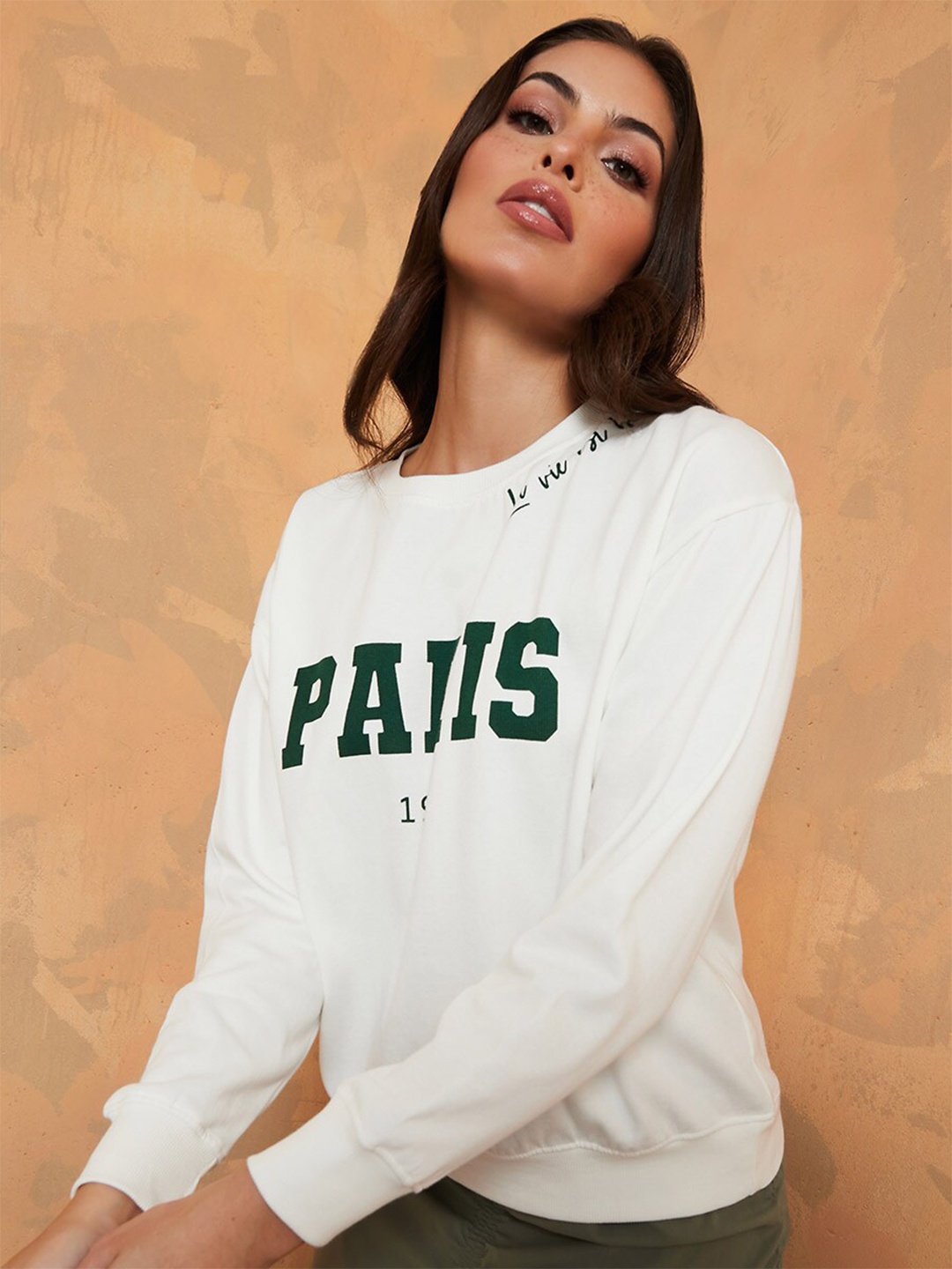 

Styli Women White Printed Cotton Sweatshirt