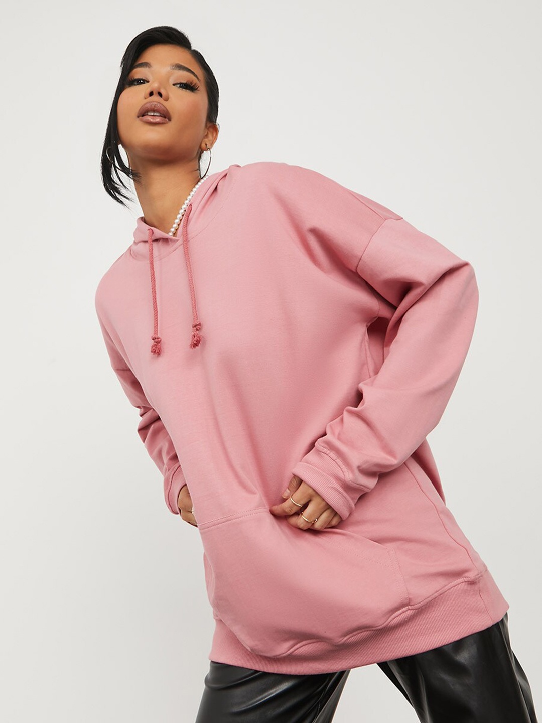 

Styli Women Pink Printed Cotton Hooded Sweatshirt