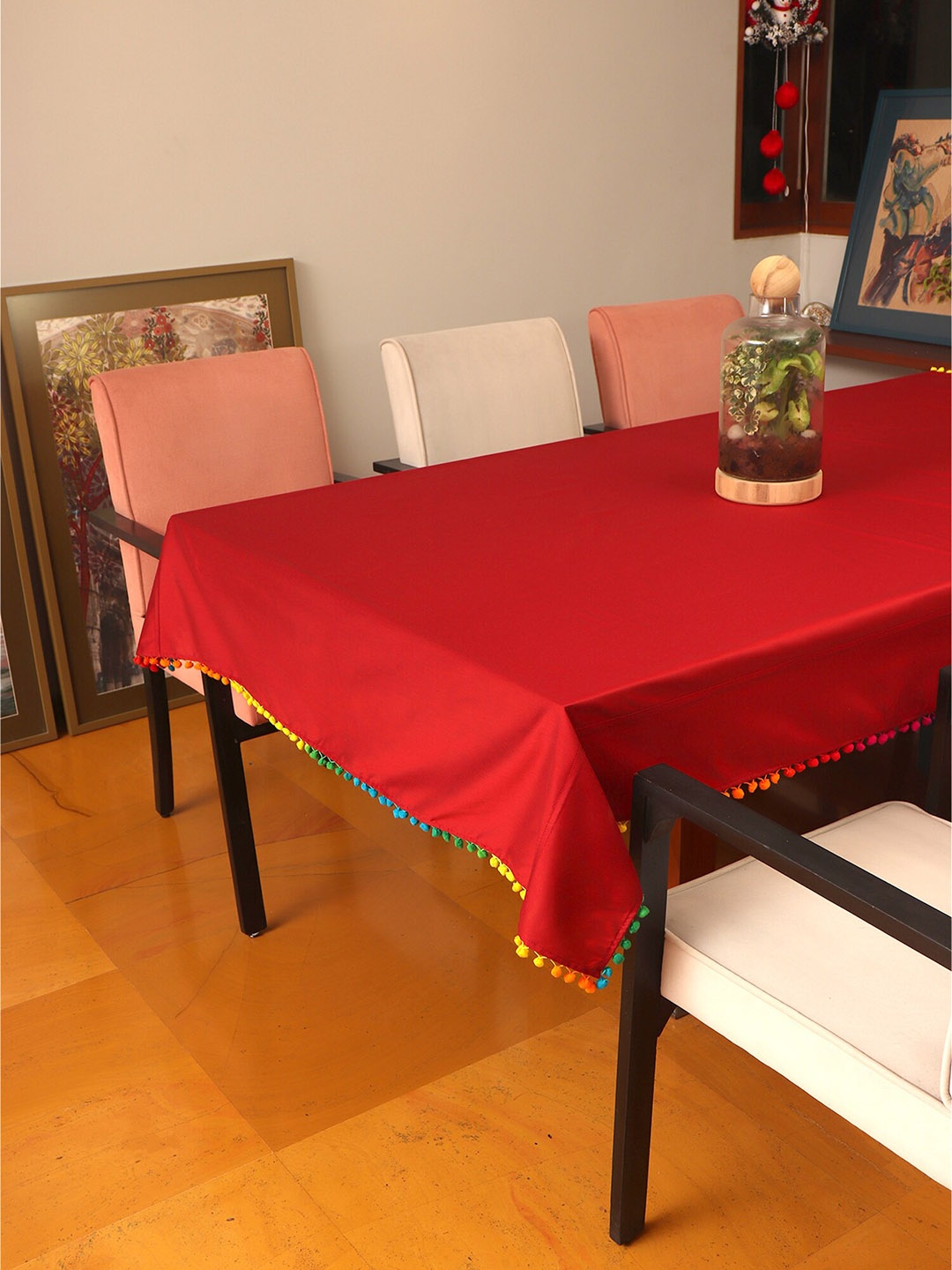 

ZEBA Red Pom Pom Detail Table Cover