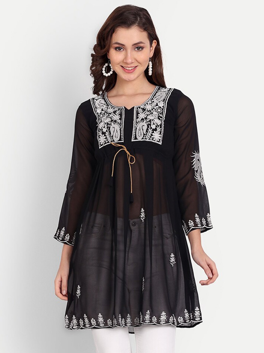 

WEAVETECH IMPEX Black Heavy Embroderied Work Longline Top