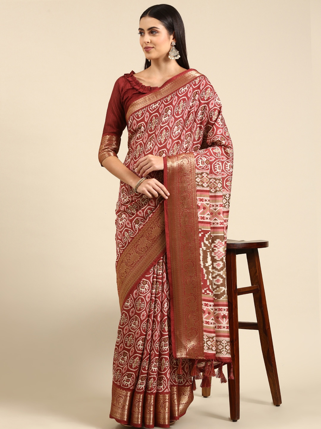 

Mitera Pink Kalamkari Pure Silk Saree