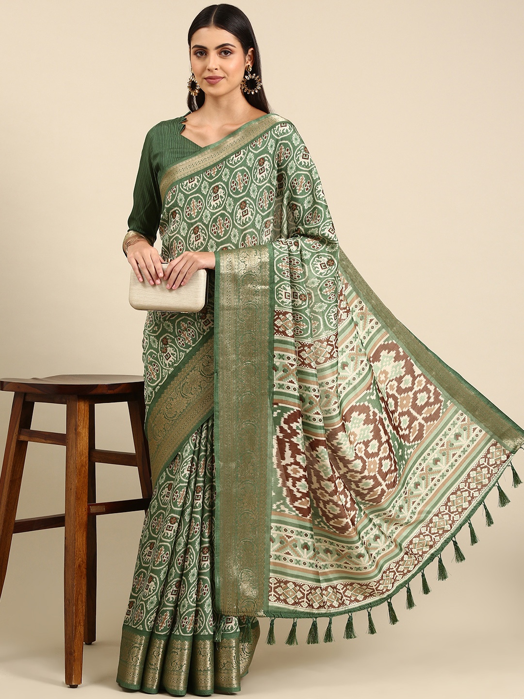 

Mitera Green Kalamkari Pure Silk Saree