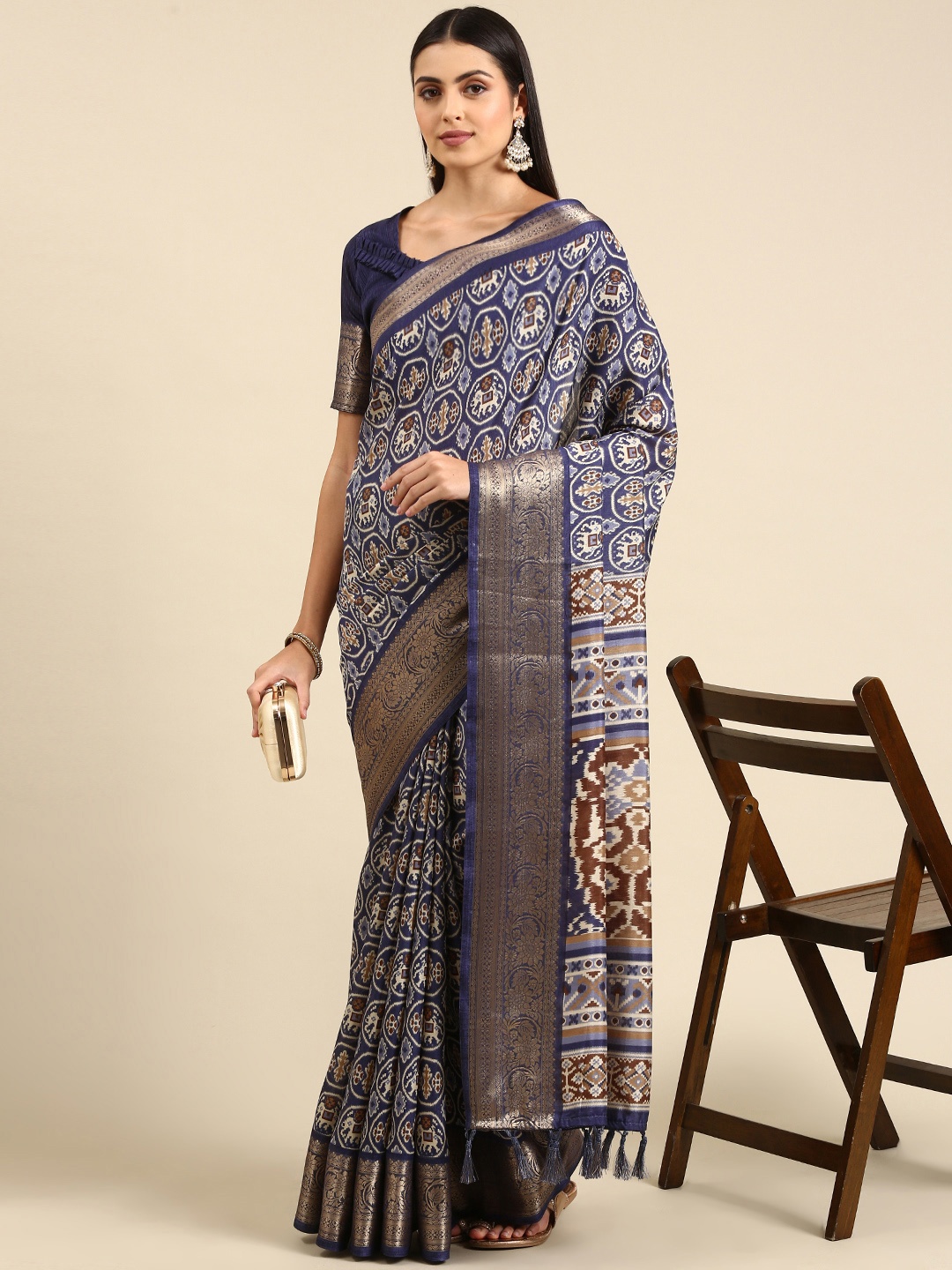 

Mitera Navy Blue Kalamkari Pure Silk Saree