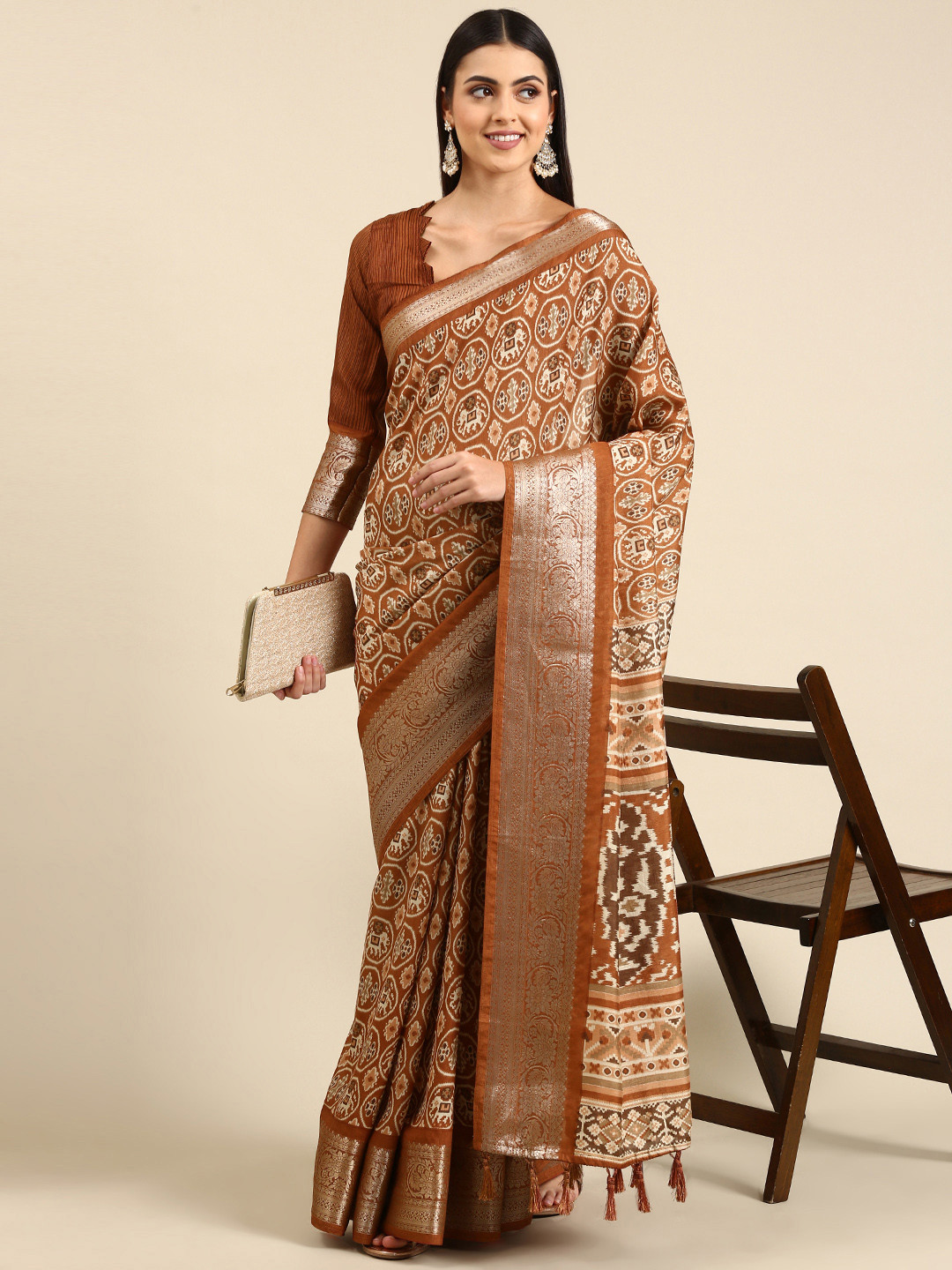 

Mitera Orange Kalamkari Pure Silk Saree