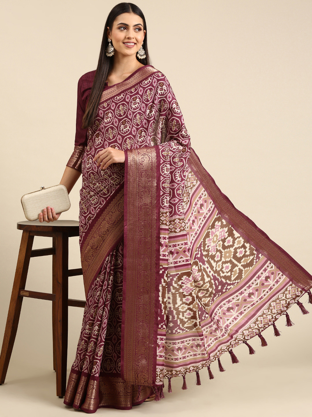 

Mitera Purple Kalamkari Pure Silk Saree