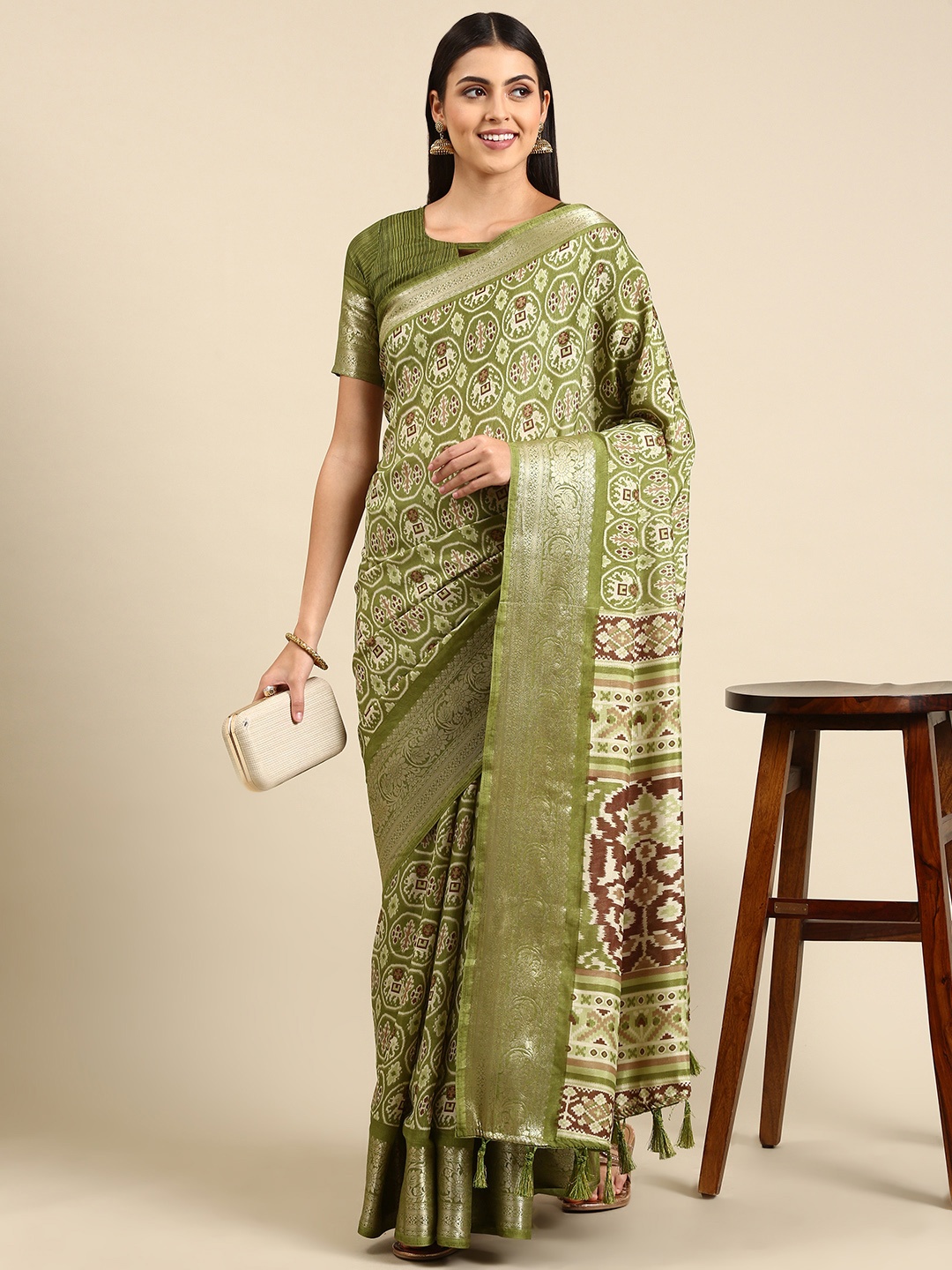 

Mitera Green Kalamkari Pure Silk Saree