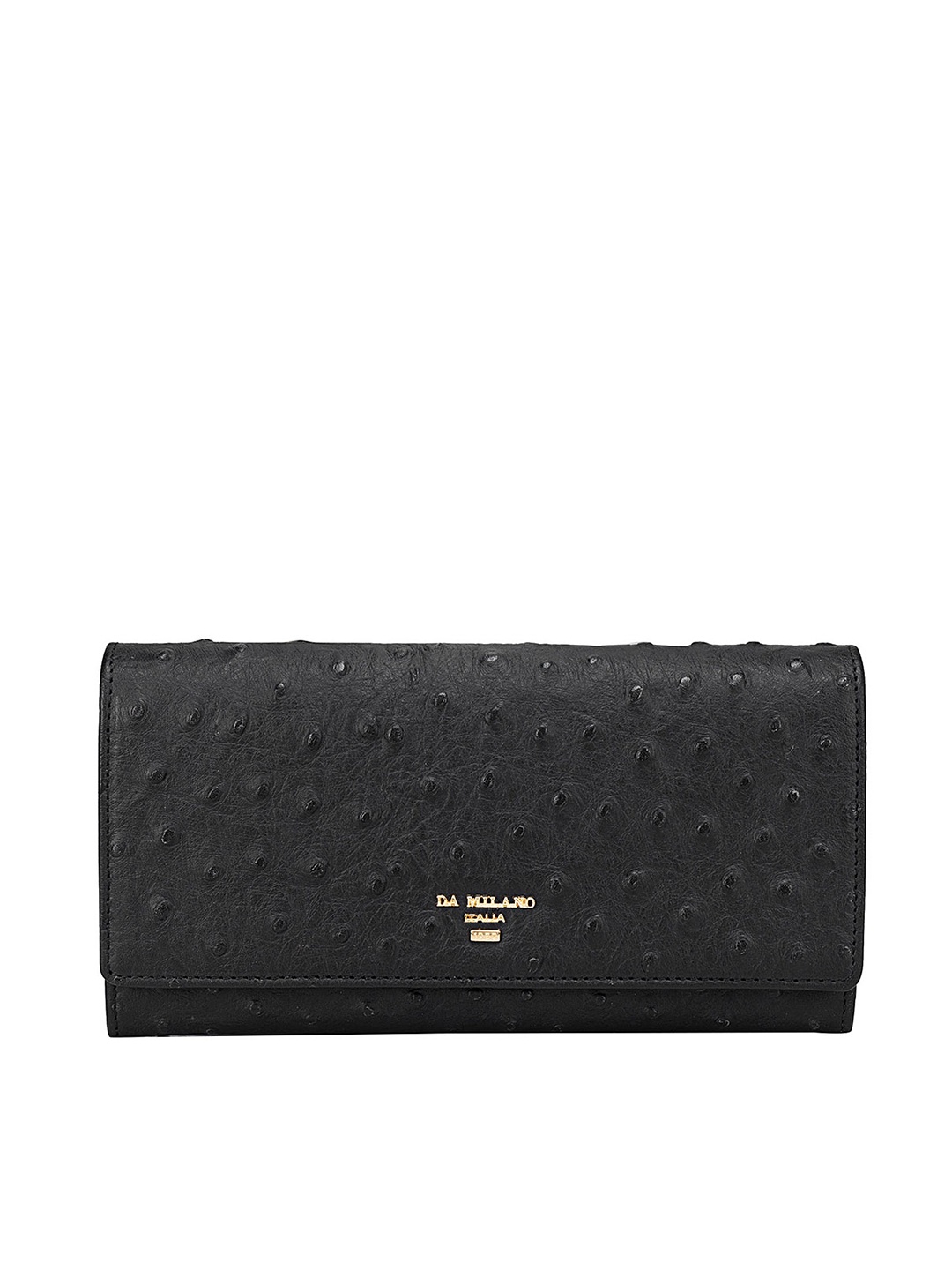 

Da Milano Women Textured Leather Two Fold Wallet, Black