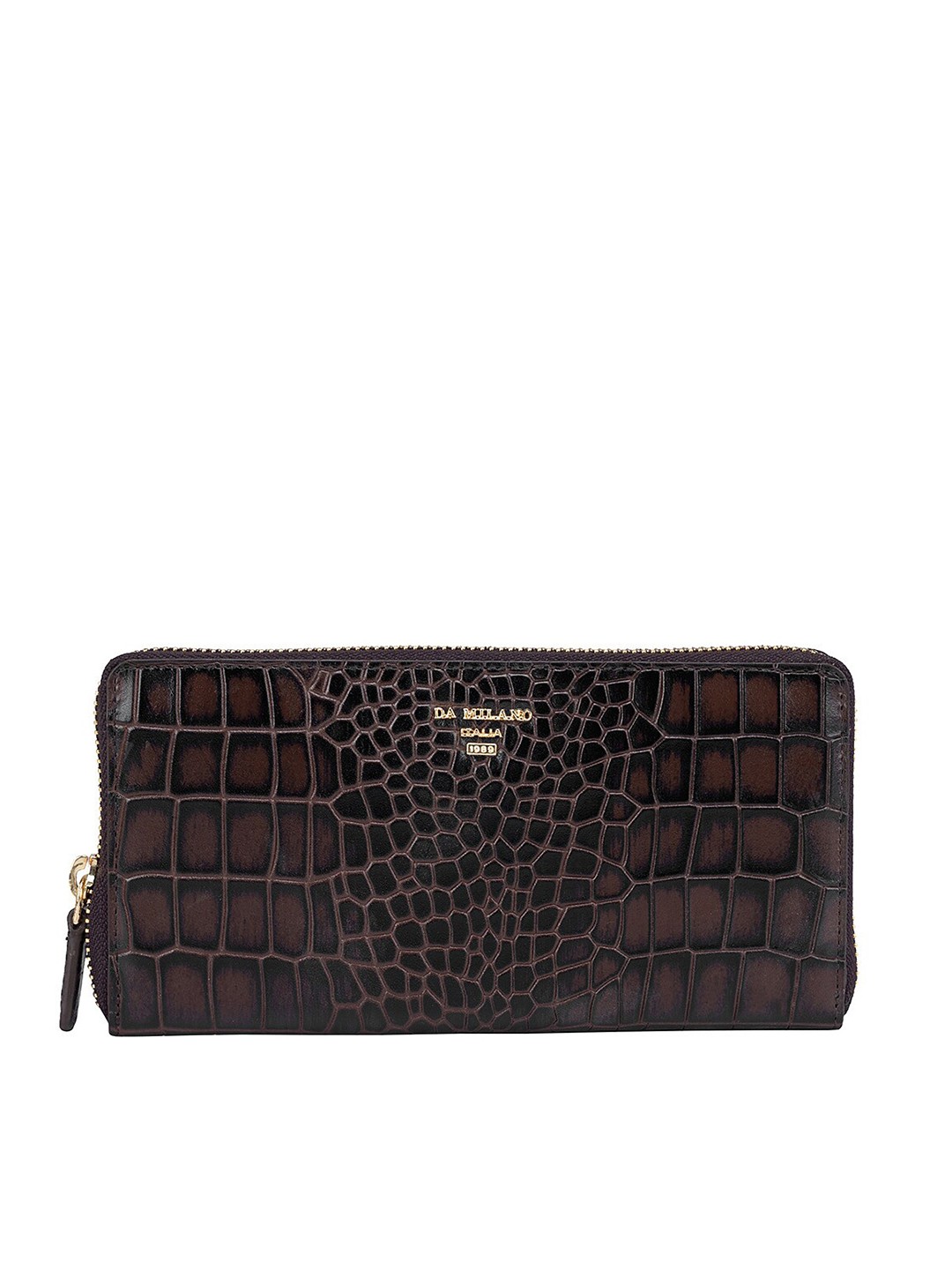 

Da Milano Women Brown & Gold-Toned Abstract Textured Leather Zip Around Wallet