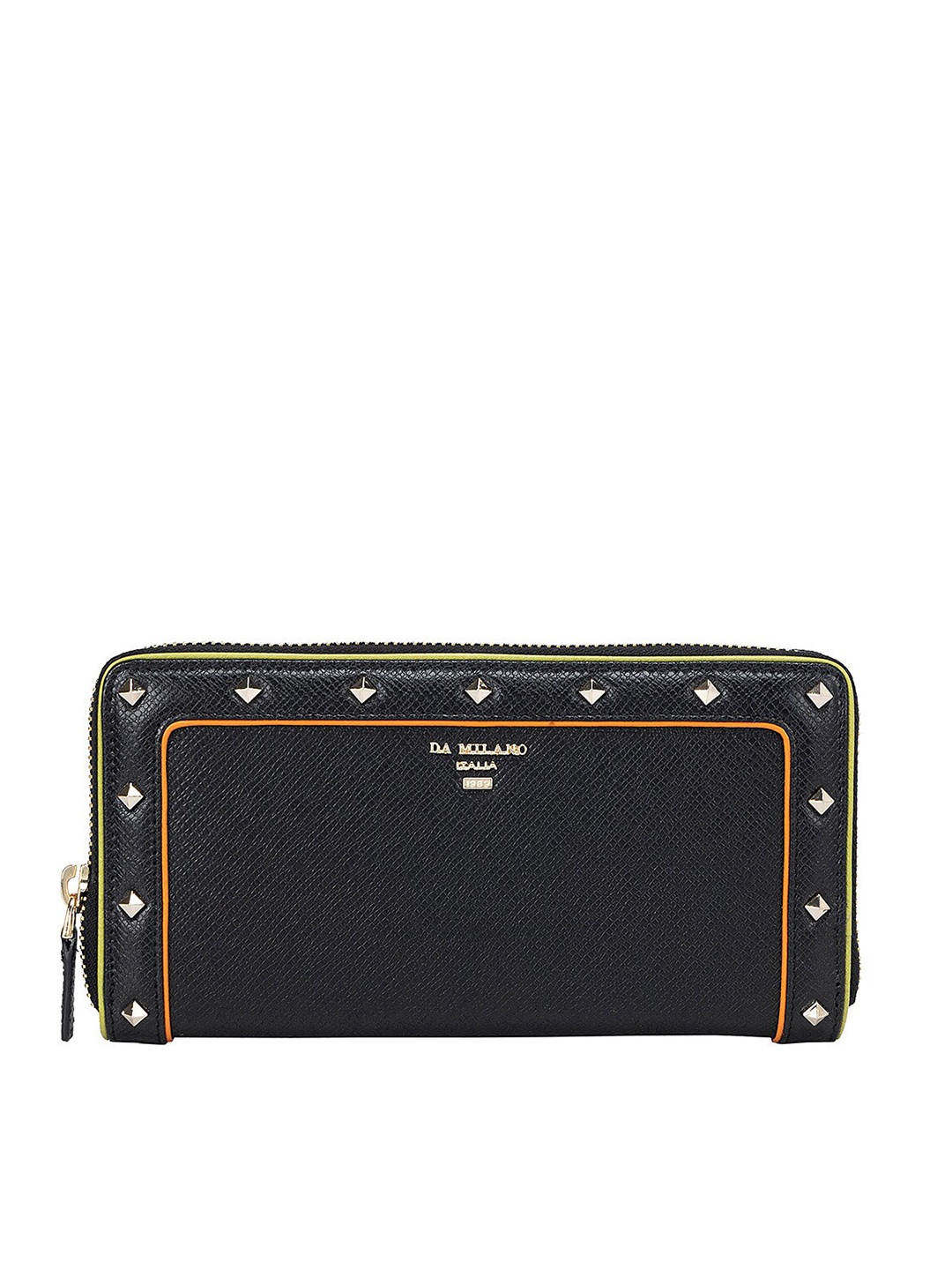 

Da Milano Women Black Textured Leather Zip Around Wallet