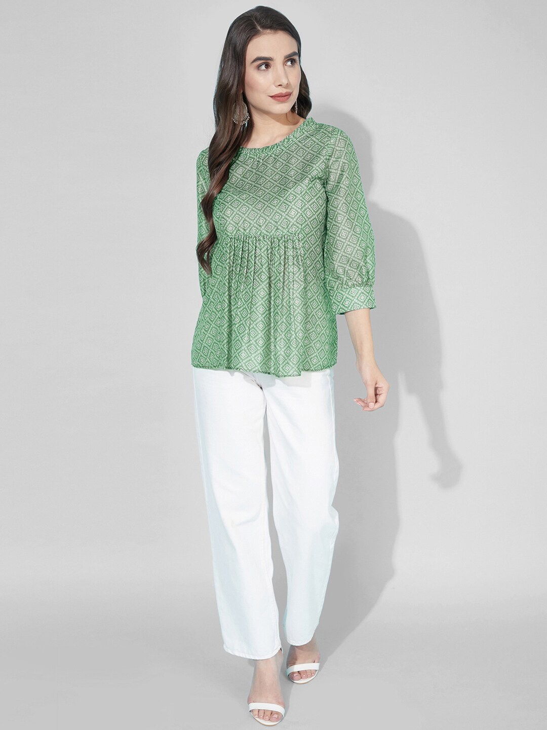 

Selvia Women Green Bandhani Peplum Top