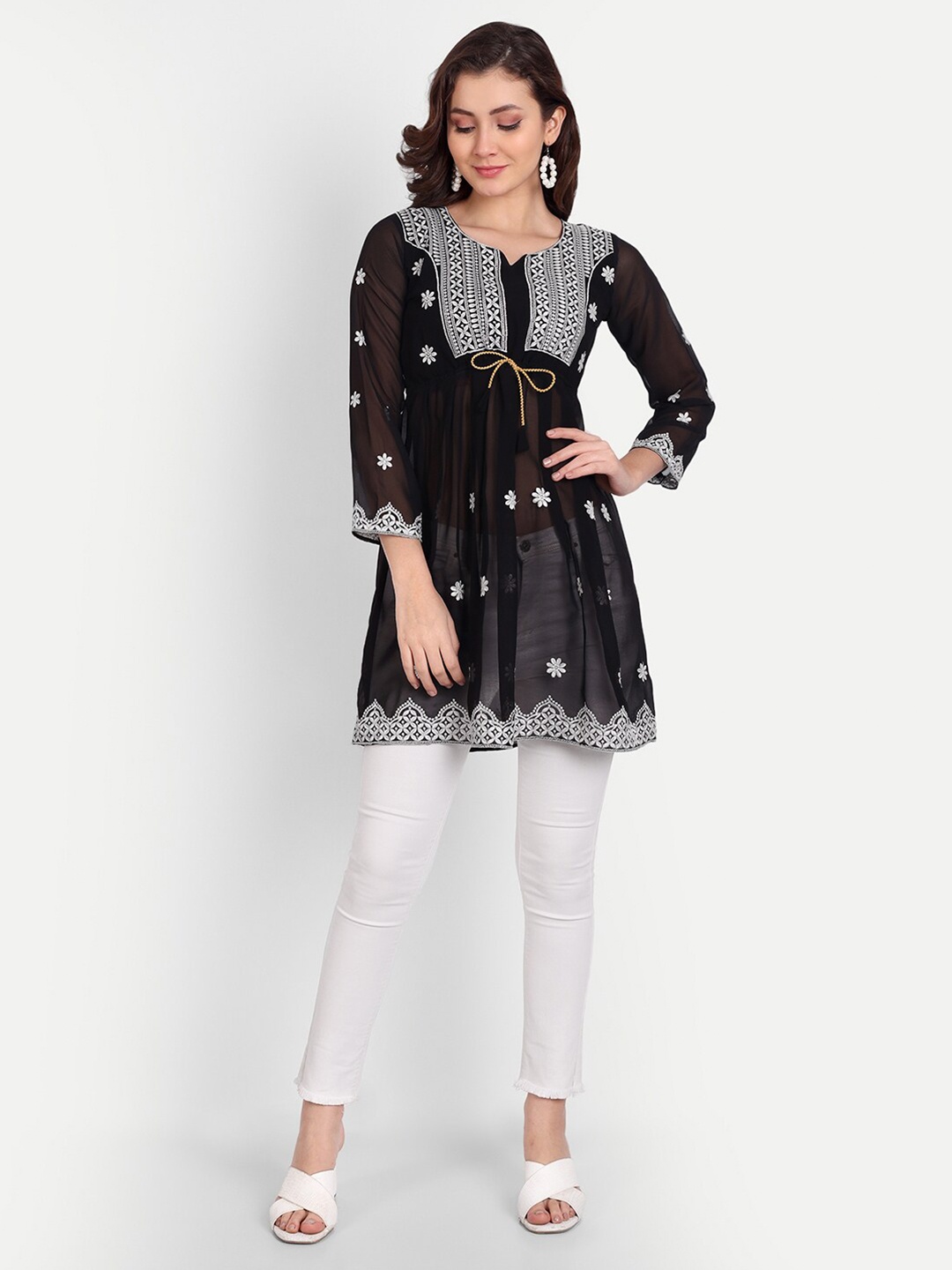 

WEAVETECH IMPEX Black Heavy Embroderied Work Longline Top