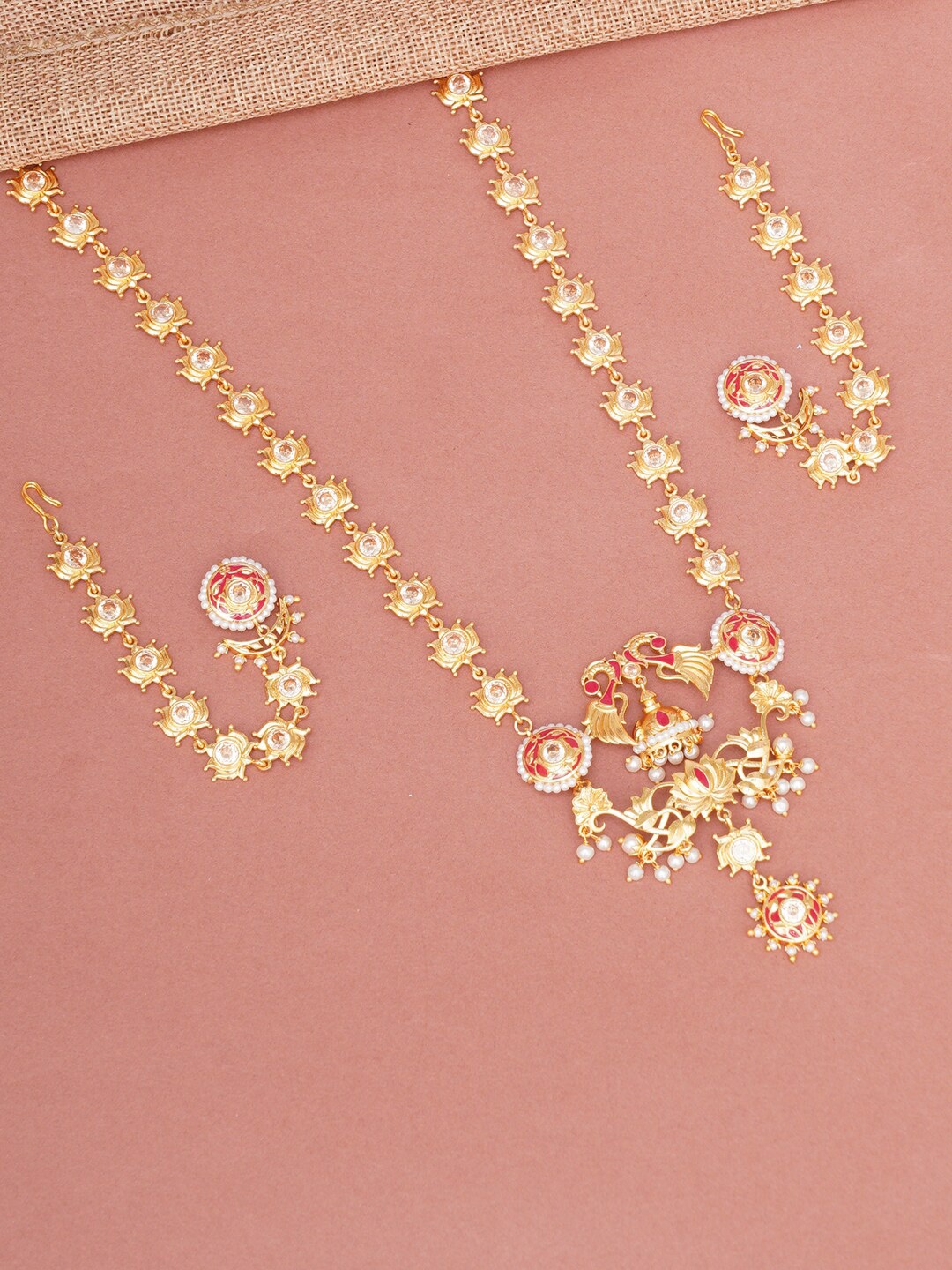

Voylla Gold-Plated White Stone Studded & Design Detailed Jewellery Set