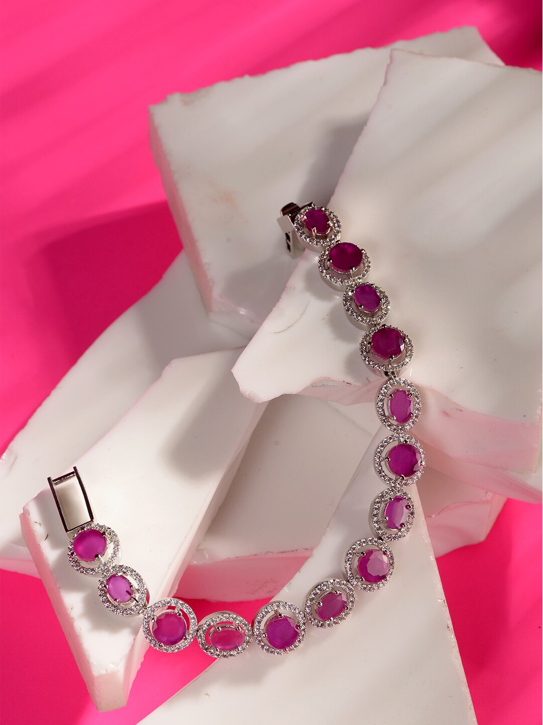 

Saraf RS Jewellery Women Silver-Plated Pink & White Brass Wraparound Bracelet
