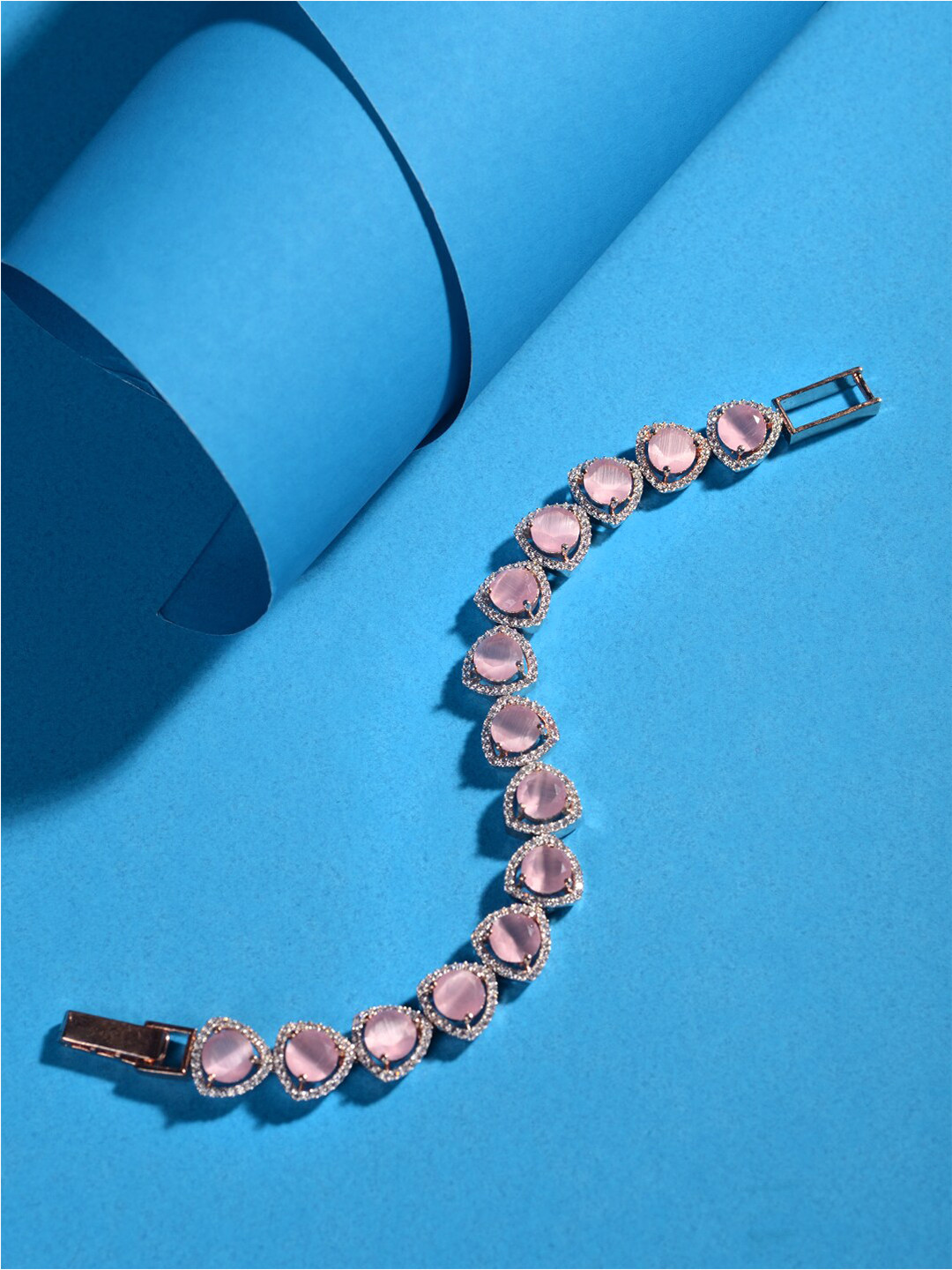 

Saraf RS Jewellery Women Rose Gold-Plated & Pink Brass American Diamond Link Bracelet