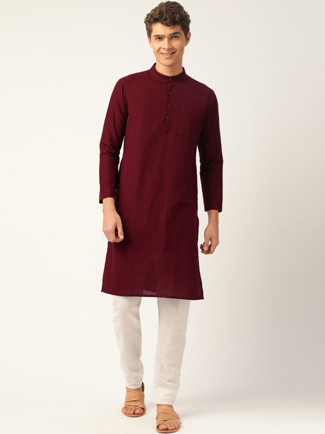 

Kryptic Mandarin Collar Pure Cotton Kurta, Maroon