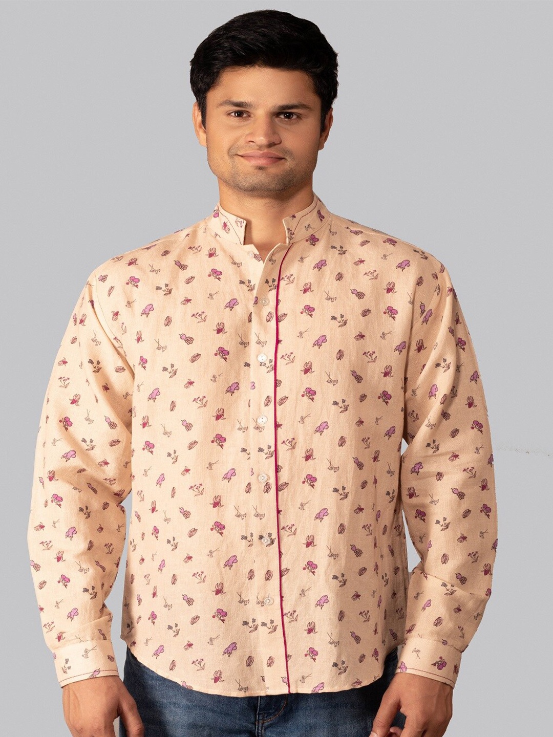

Hencemade Men Orange Classic Slim Fit Printed Cotton Casual Shirt