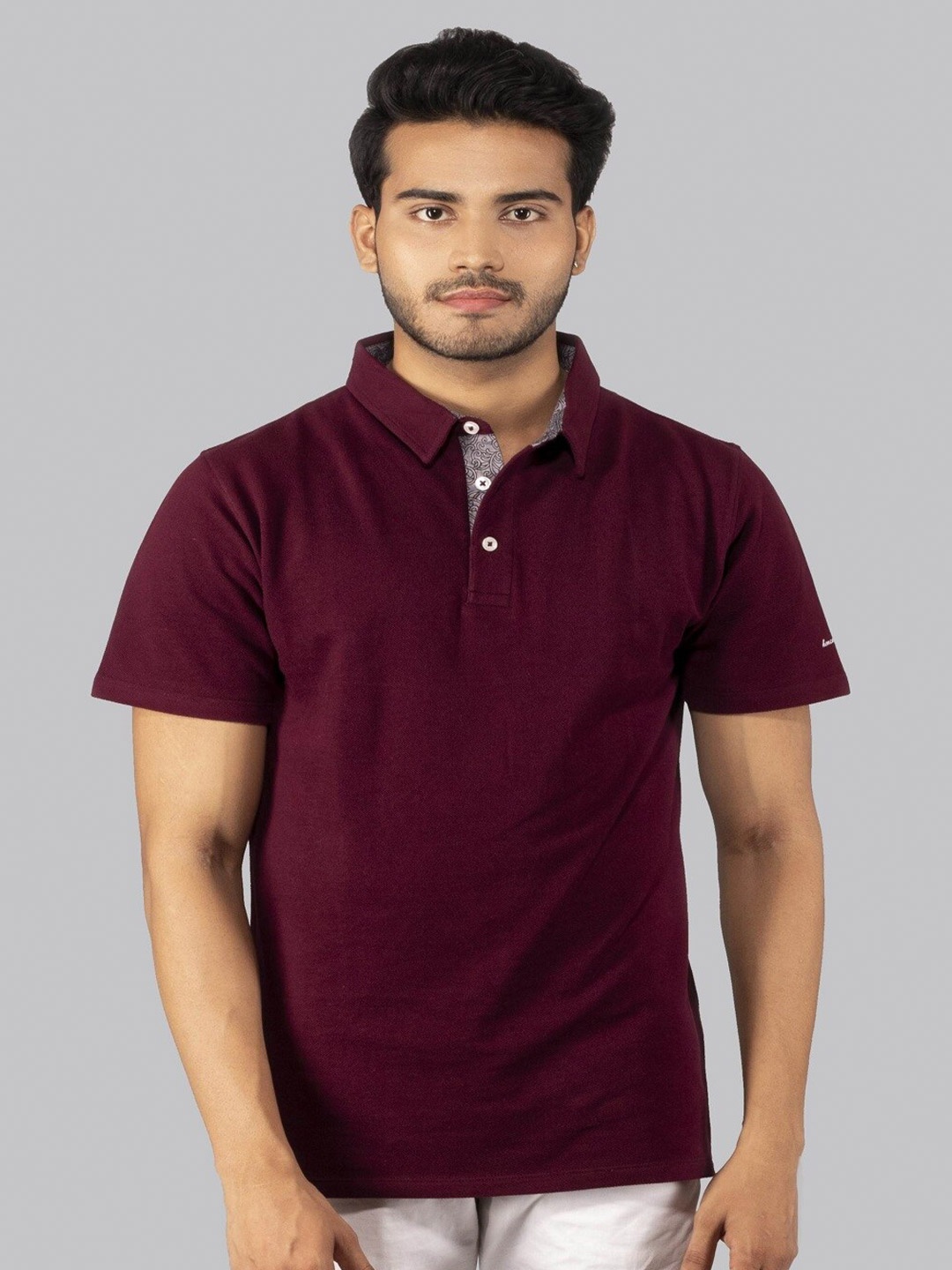 

Hencemade Men Maroon Polo Collar Slim Fit Cotton T-shirt