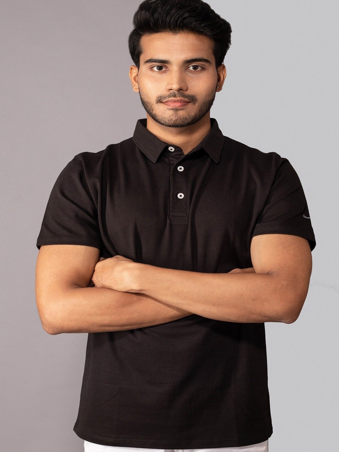 

Hencemade Men Black Polo Collar Slim Fit Cotton T-shirt