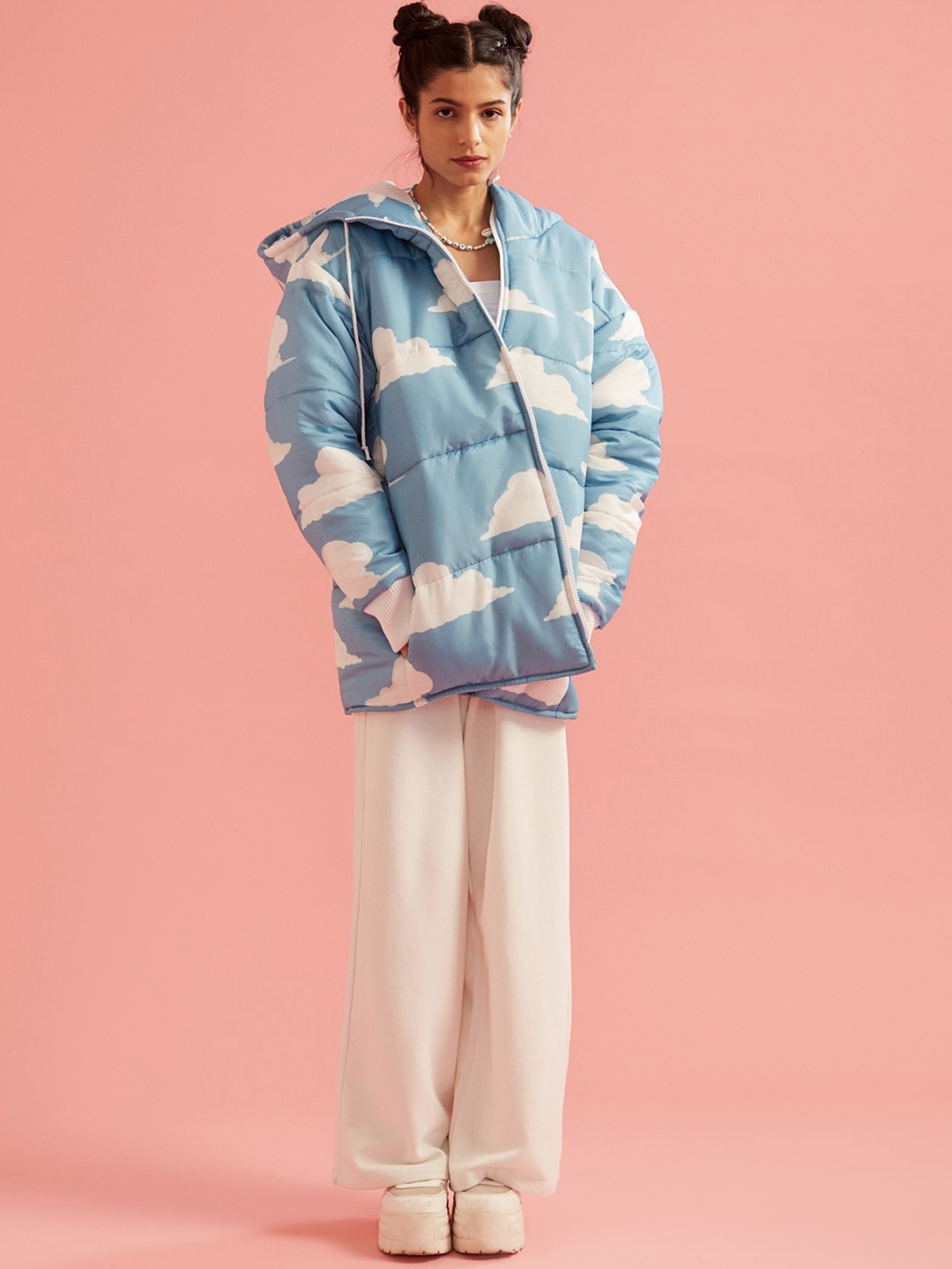 

THE CLOTHING FACTORY Unisex Blue & White Camouflage Hooded Tailored Jacket