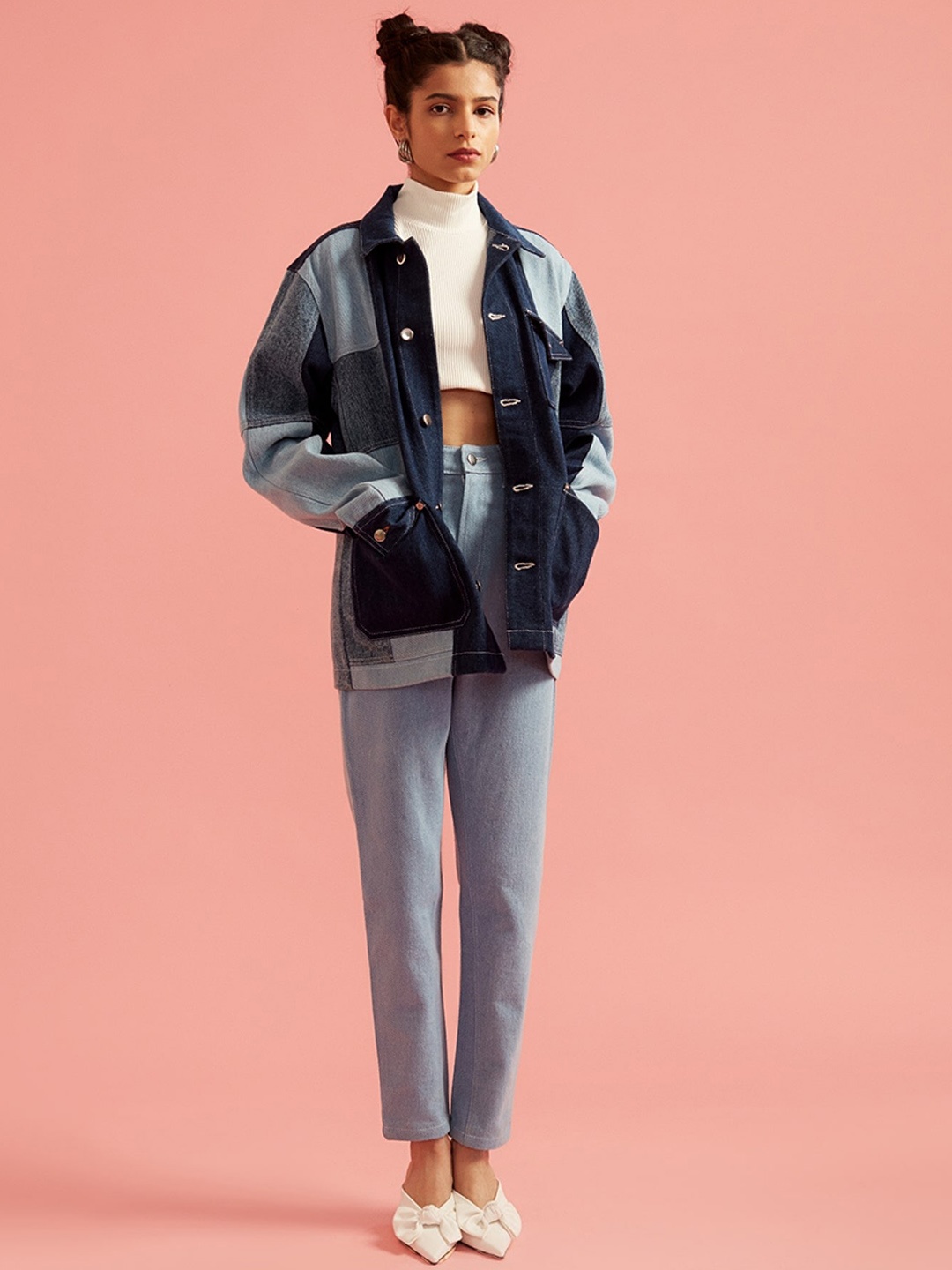 

THE CLOTHING FACTORY Unisex Blue Colourblocked Cotton Bomber Jacket