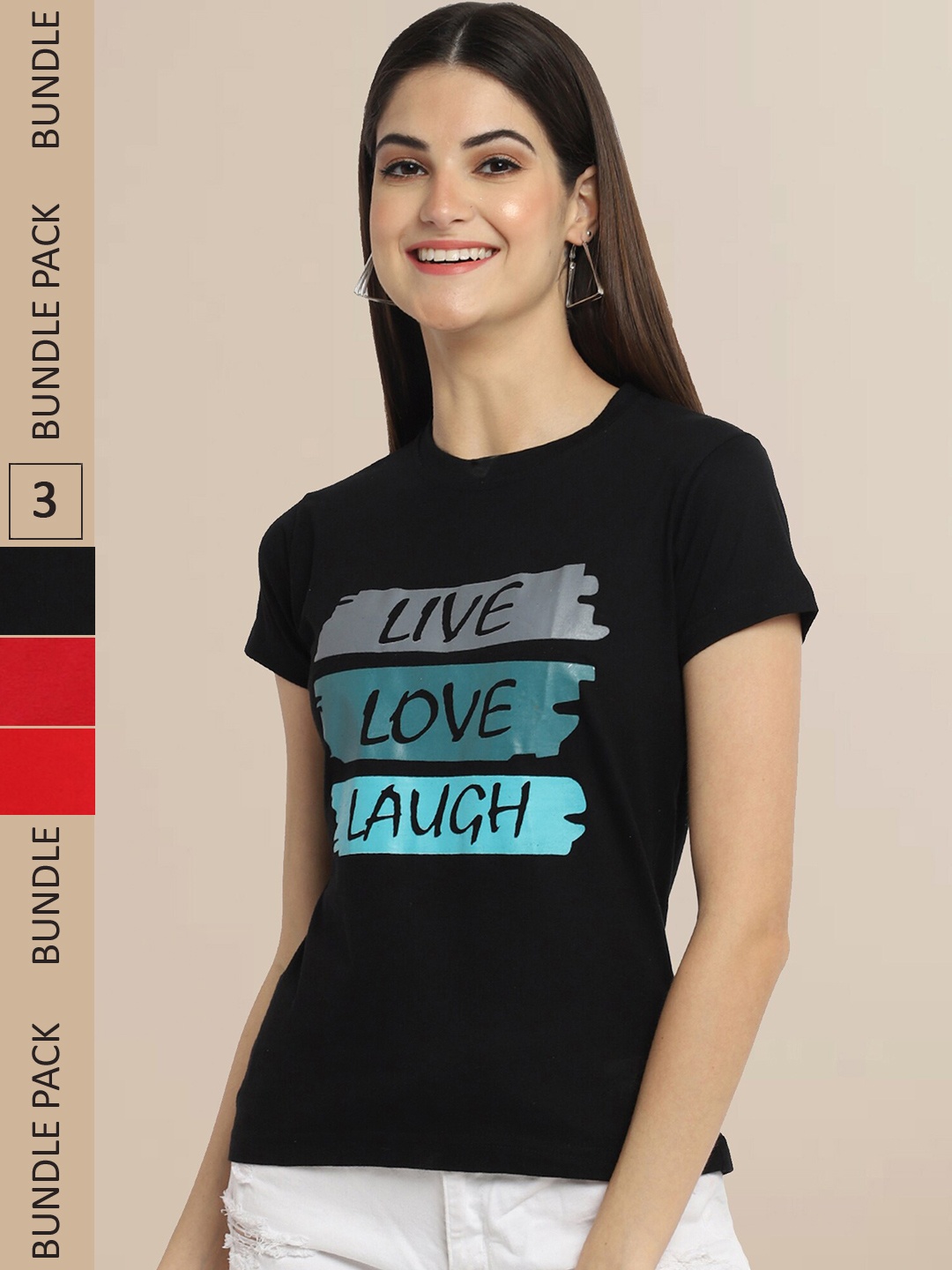

Fabflee Women Pack of 2 Typography Printed T-shirt, Black