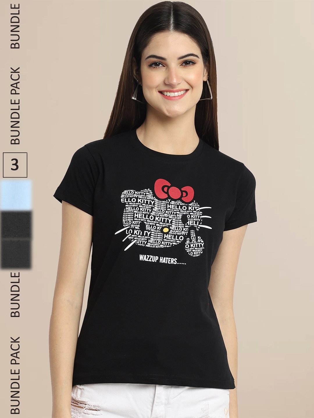 Fabflee Women Black & Grey Pack of 3 T-shirt