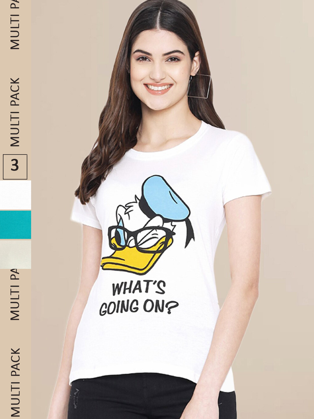 

Fabflee Women White & Teal Typography Pack of 3 Printed Cotton T-shirt