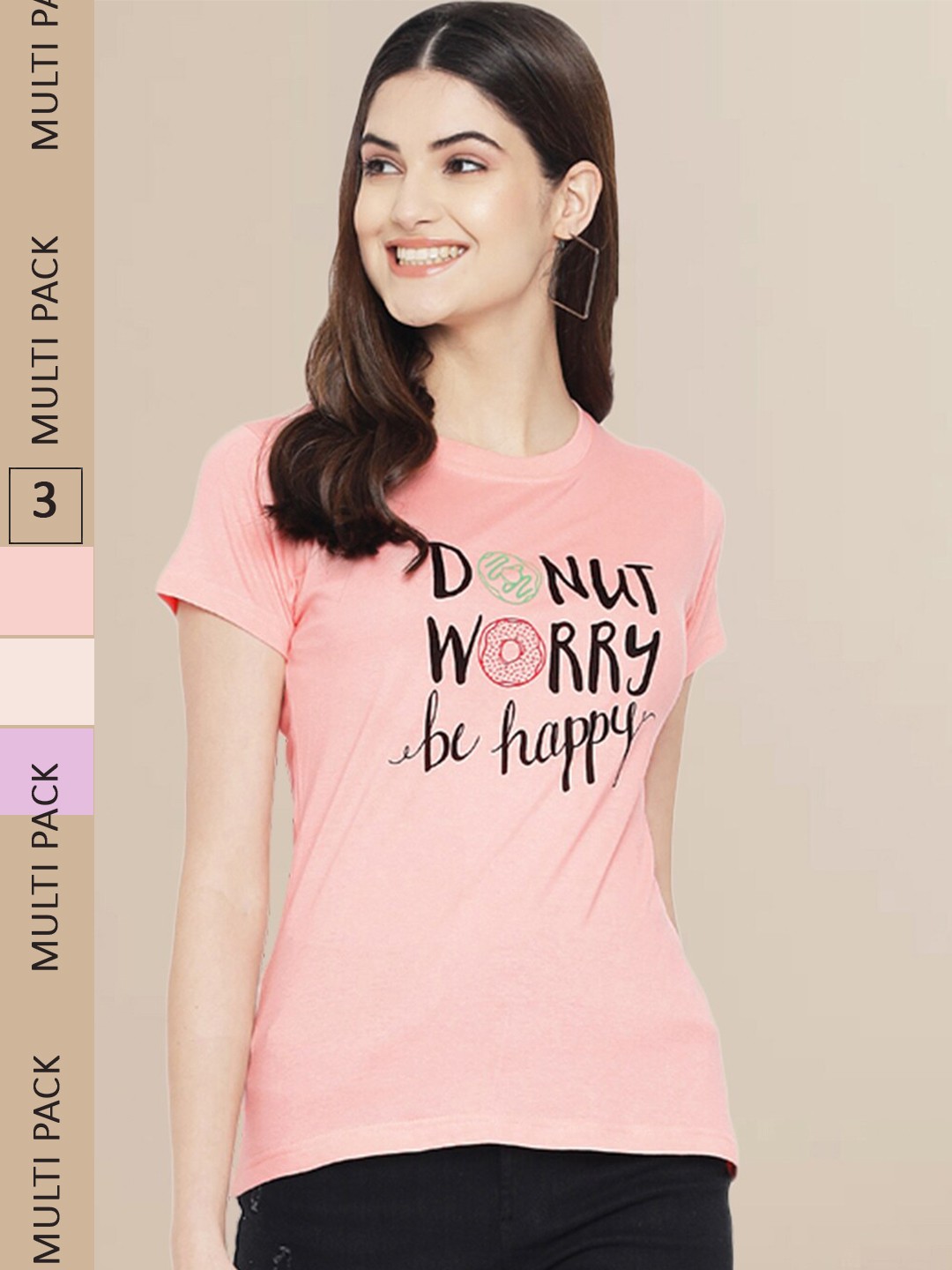 

Fabflee Women Lavender& Pink Pack of 3 Graphic Printed Cotton T-shirt