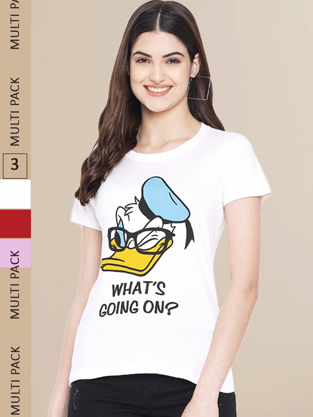 Fabflee Women White & Lavender Pack of 3 Graphic Printed Cotton T-shirt