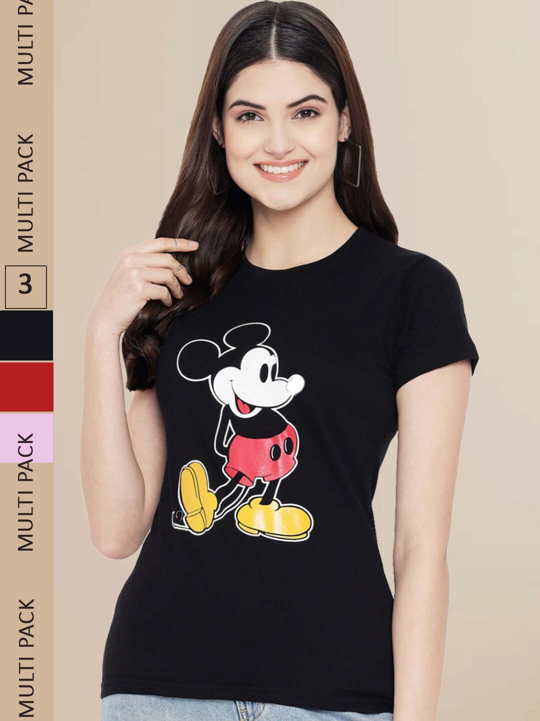 

Fabflee Women Black & Lavender Pack of 3 Graphic Printed Cotton T-shirt
