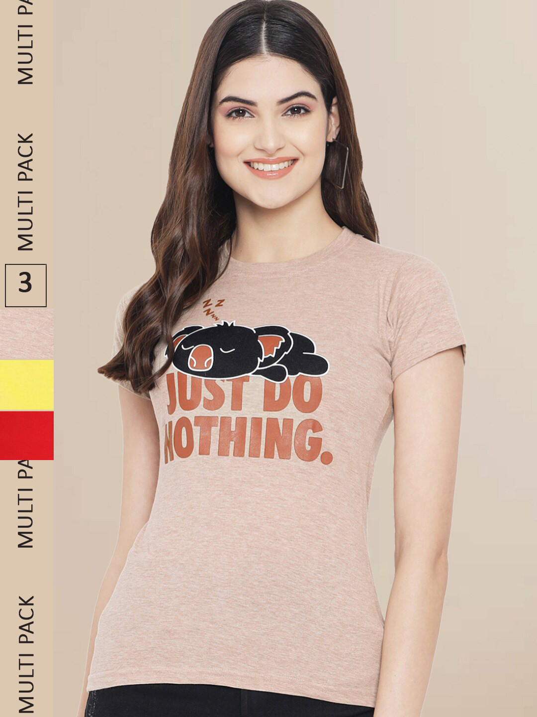 

Fabflee Women Red & Yellow Pack of 3 Graphic Printed Cotton T-shirt