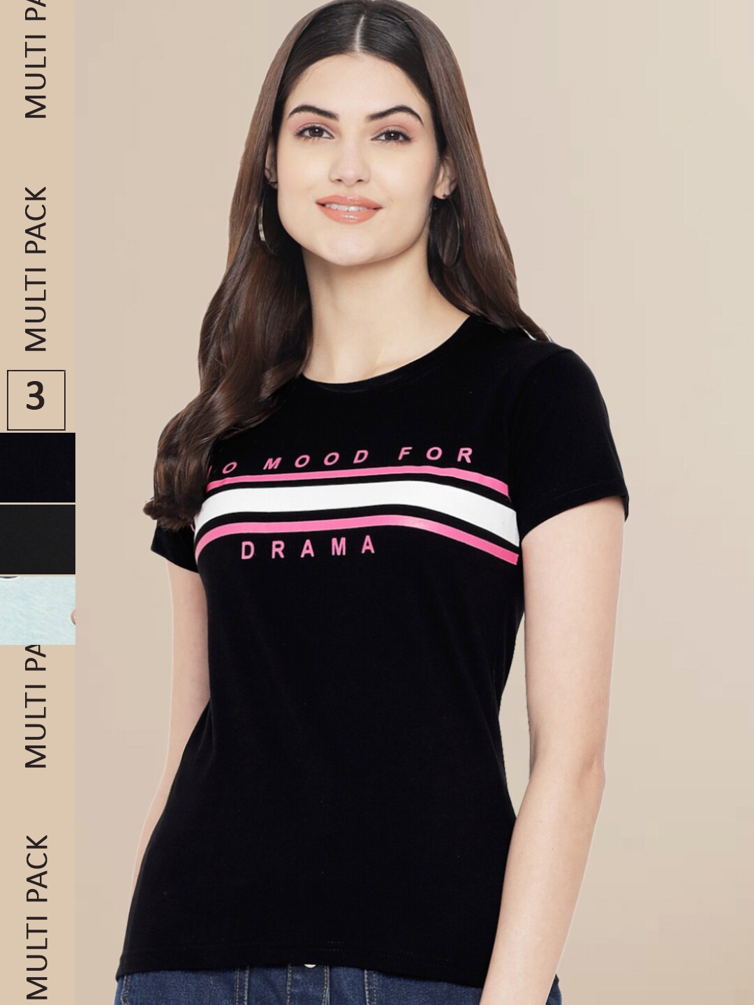 

Fabflee Women Black & Blue Pack of 3 Graphic Printed Cotton T-shirt