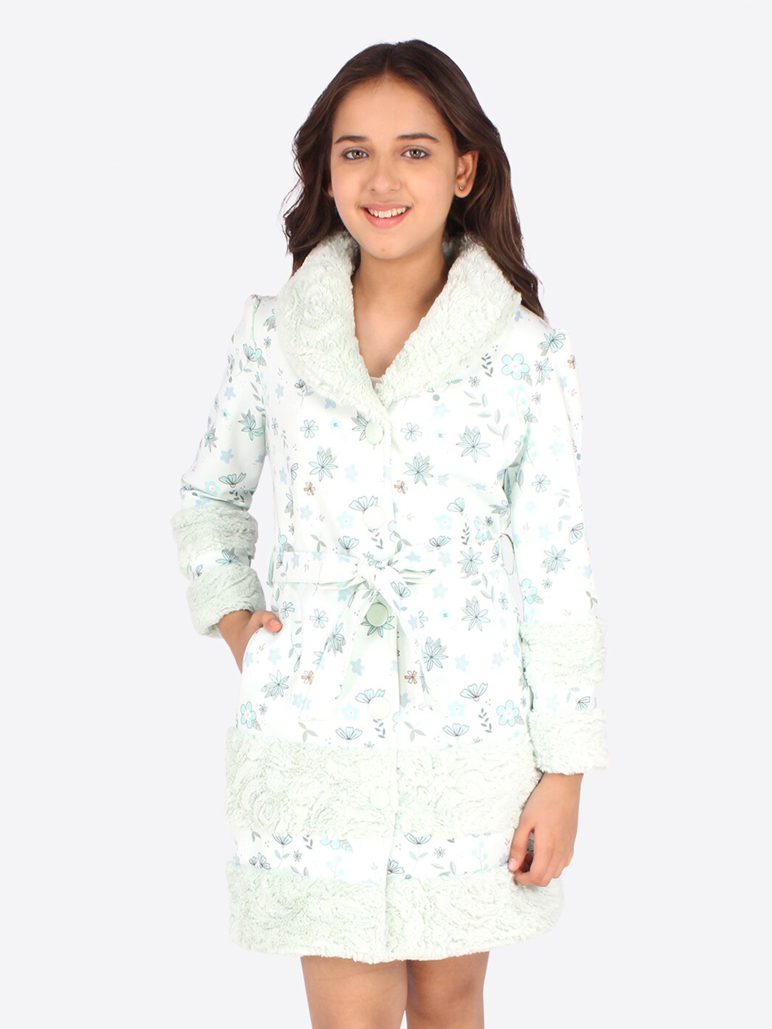

CUTECUMBER Green & White Floral Printed Shirt Dress