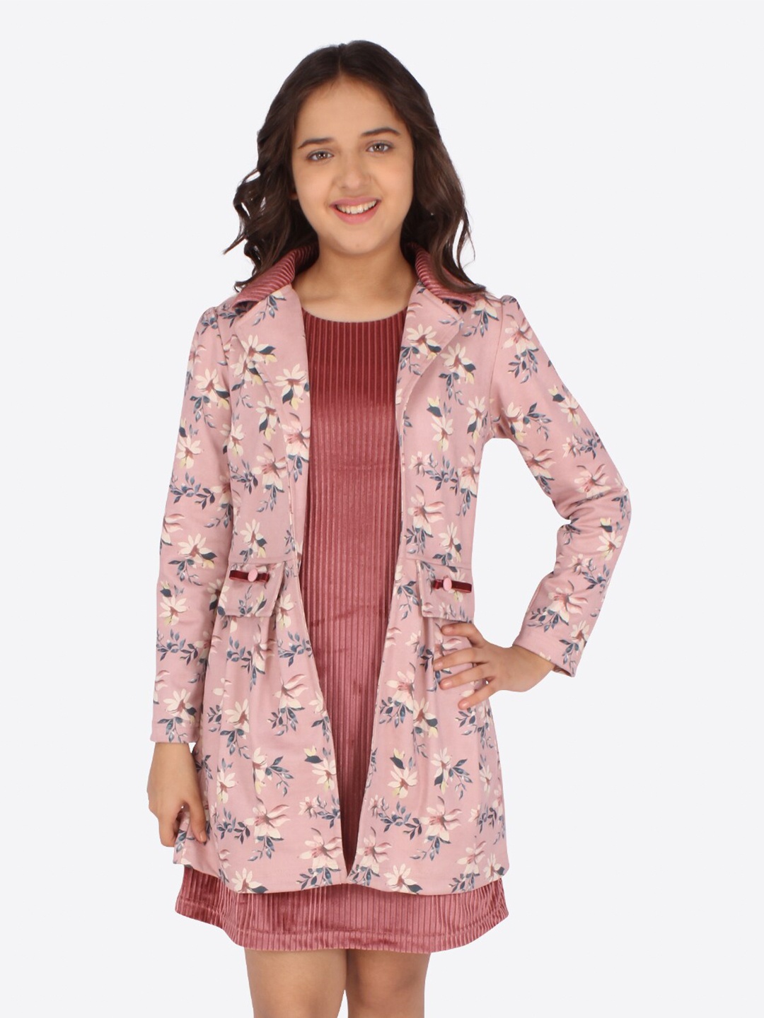 

CUTECUMBER Mauve Mock Neck A-Line Dress With Jacket