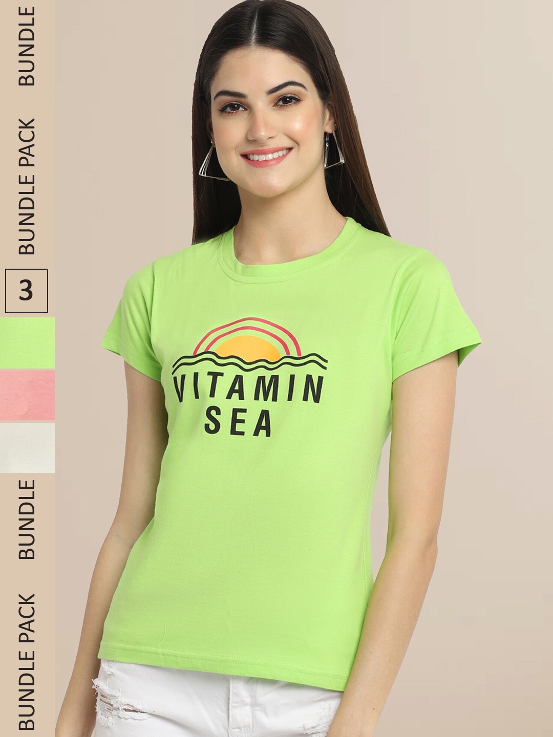 

Fabflee Pack Of 3 Printed Cotton T-shirt, Green