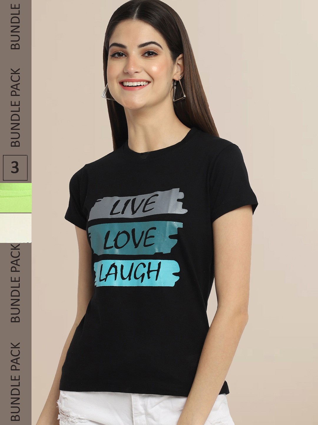 

Fabflee Women Black & Green Pack of 3 Graphic Printed Cotton T-shirt