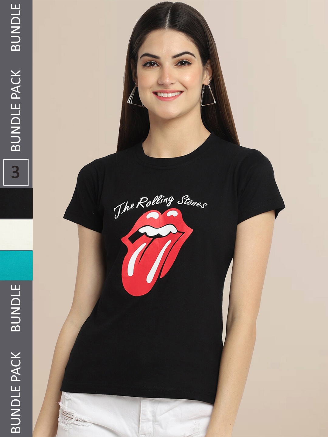 

Fabflee Women Black & Blue Pack of 3 Graphic Printed Cotton T-shirt