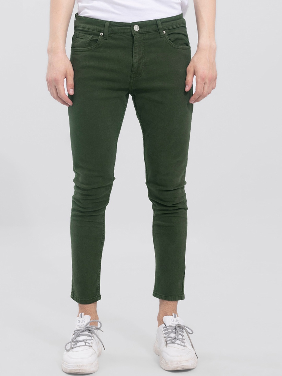 

Snitch Men Olive Green Skinny Fit Slash Knee Stretchable Jeans