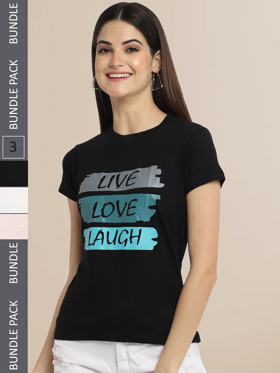 

Fabflee Women Black & White Typography Pack of 3 Printed T-shirt