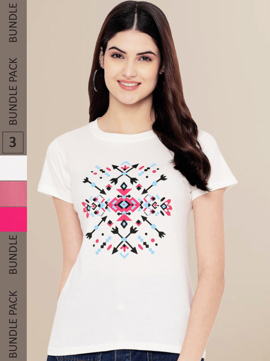 

Fabflee Women Pack of 3 Typography Print T-shirt, Cream