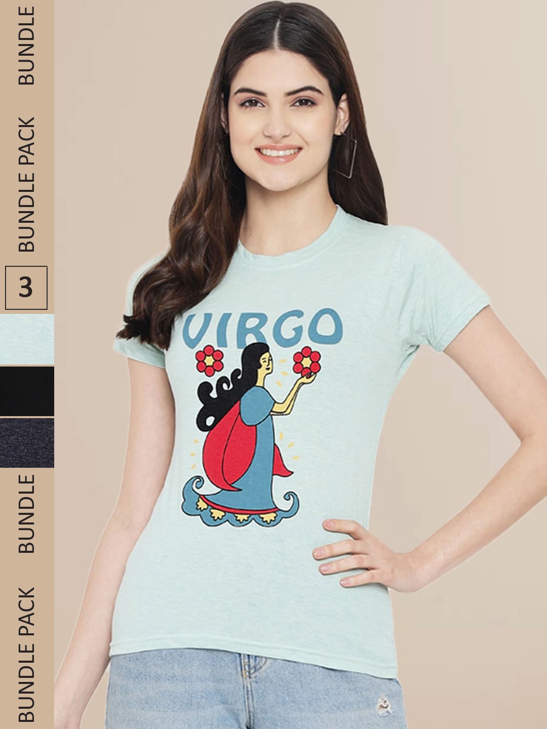 

Fabflee Women Pack of 3 Printed Cotton T-shirts, Sea green