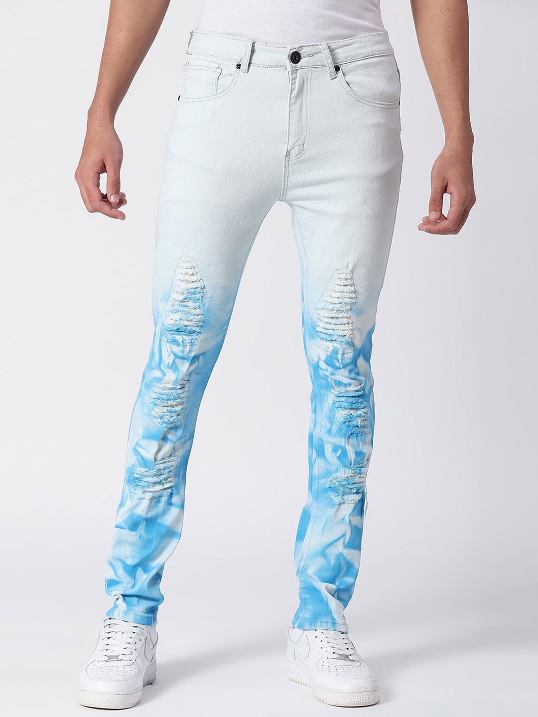 

WAIMEA Men Blue Skinny Fit Highly Distressed Heavy Fade Stretchable Jeans