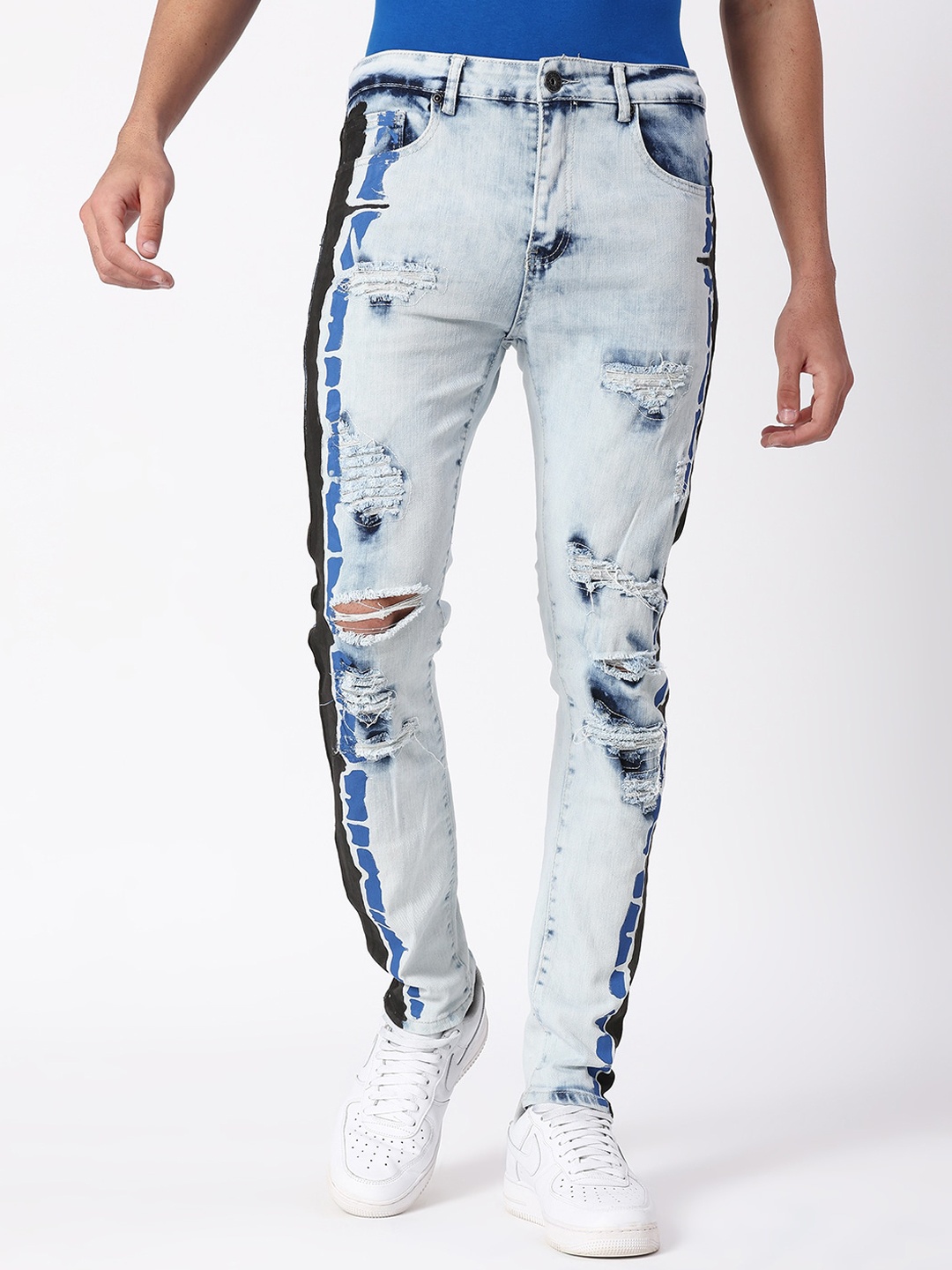 

WAIMEA Men Blue Skinny Fit Mildly Distressed Heavy Fade Stretchable Jeans