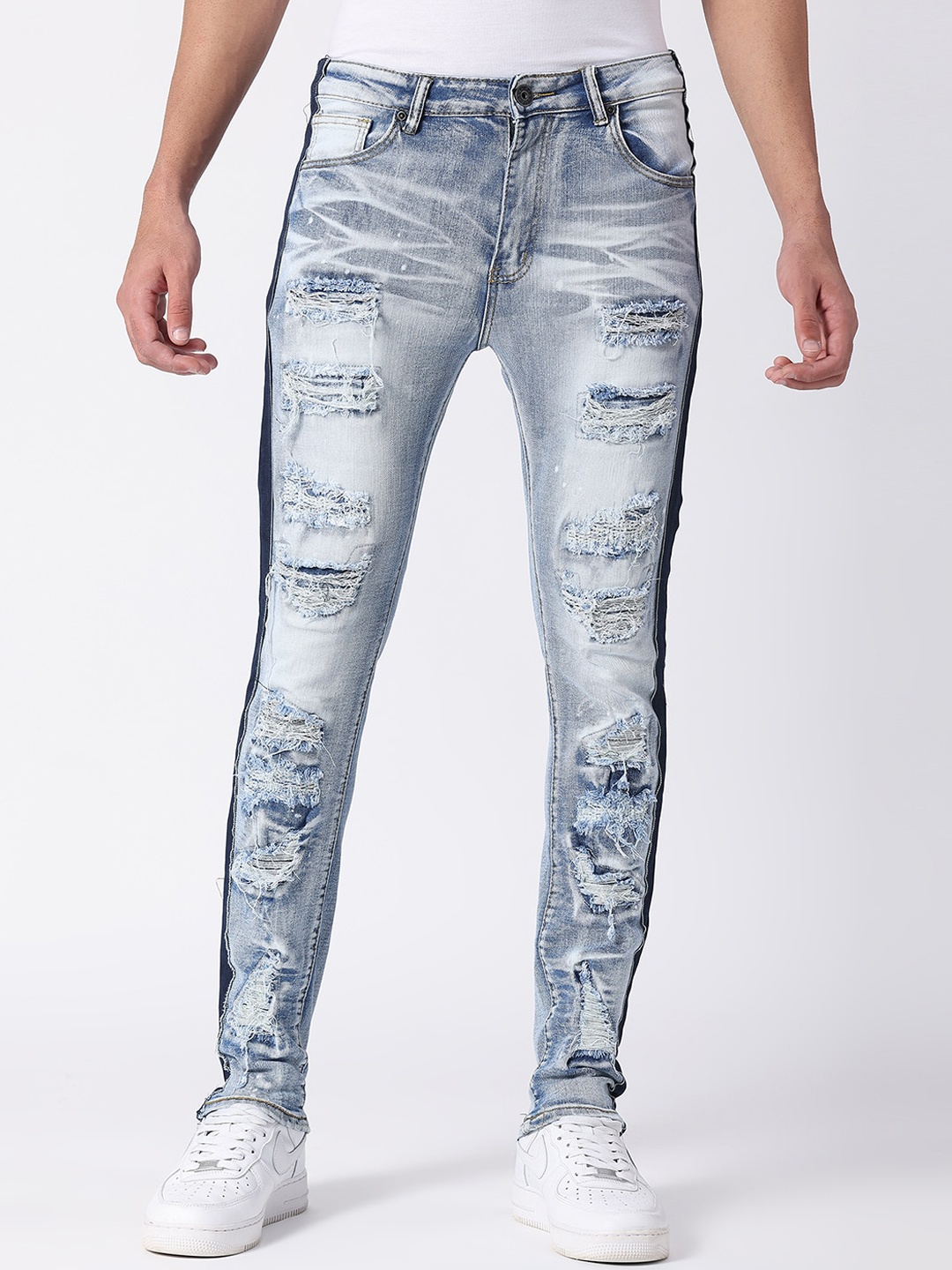 

WAIMEA Men Blue Skinny Fit Highly Distressed Heavy Fade Stretchable Jeans