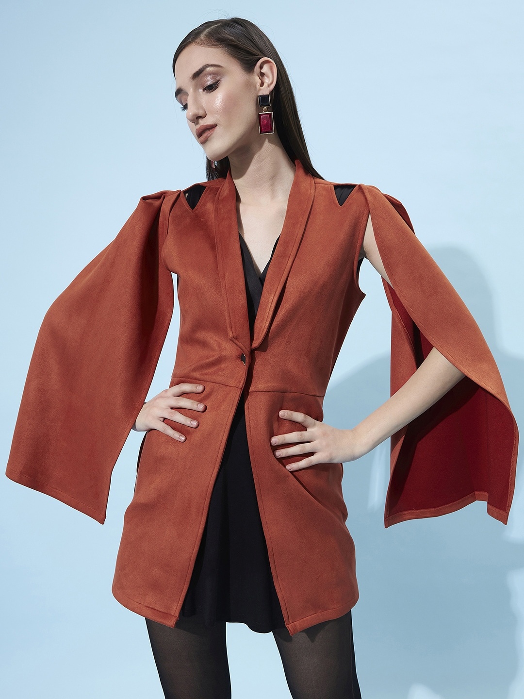 

Athena Women Rust-Coloured Shoulder Cut Out Overcoat